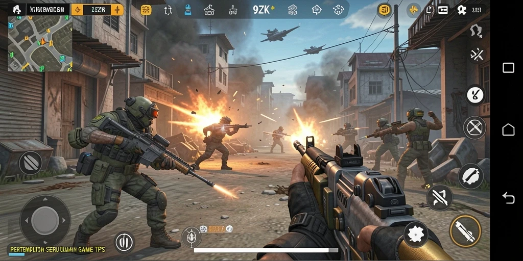Tangkapan layar gameplay 9ZK yang menunjukkan aksi pertempuran seru.