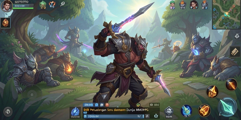 Tangkapan layar gameplay GOTOTO yang menampilkan karakter dalam pertempuran epik.