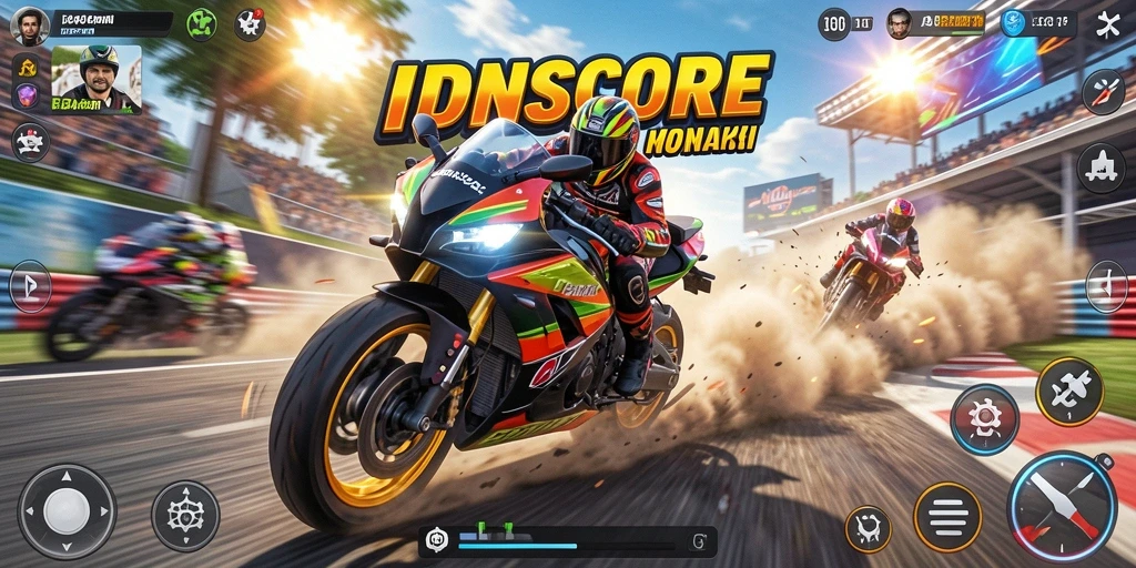 Screenshot gameplay balapan motor yang seru dan mendebarkan.