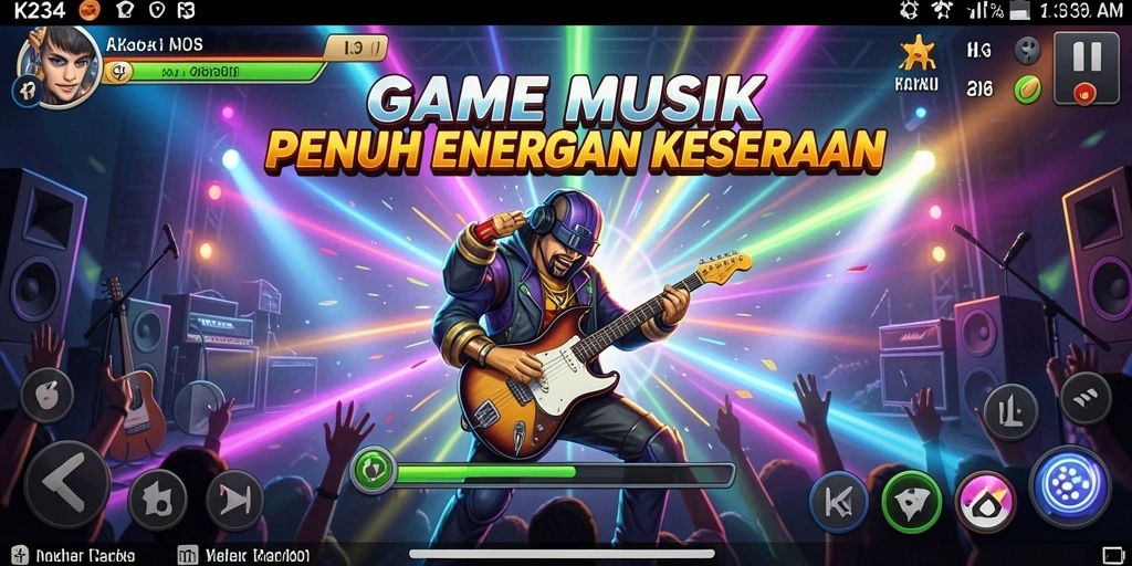 Tampilan screenshot utama K234 yang menunjukkan gameplay seru diiringi musik.