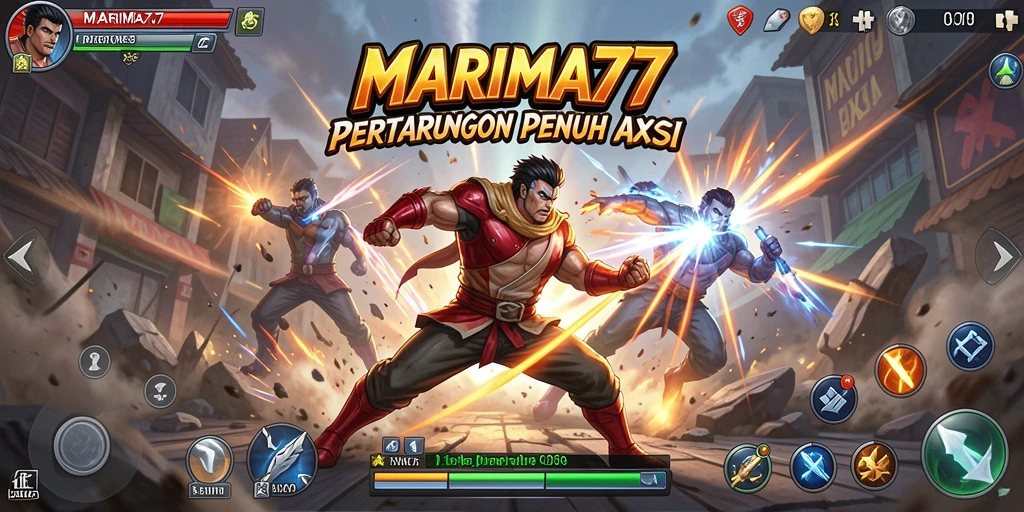 Screenshot gameplay MARIMA77 menampilkan karakter bertarung dengan visual yang menarik.