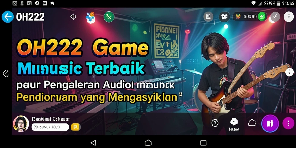 Screenshot gameplay OH222 dengan aksen musik penuh warna dan interaktif.