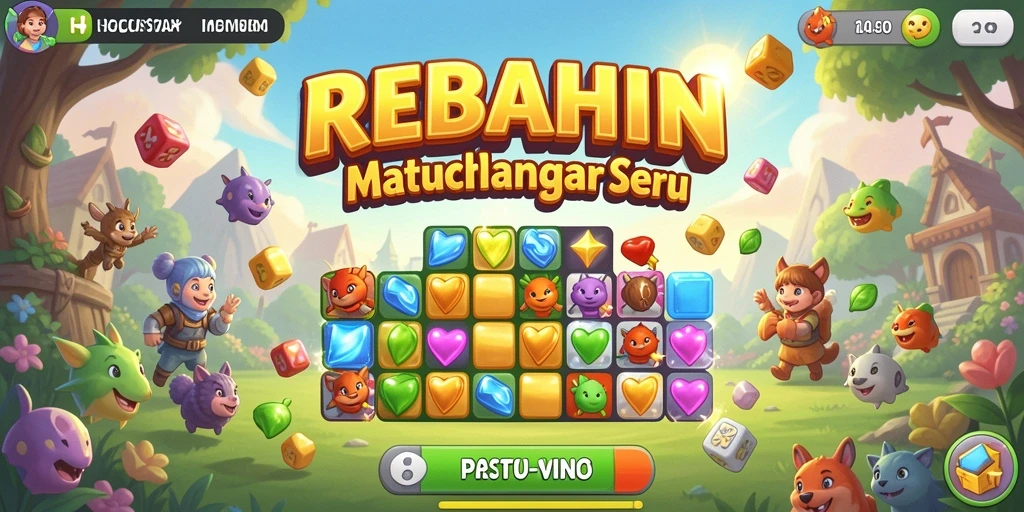 Tangkapan layar gameplay REBAHIN yang menunjukkan aksi mencocokkan objek Match-3.