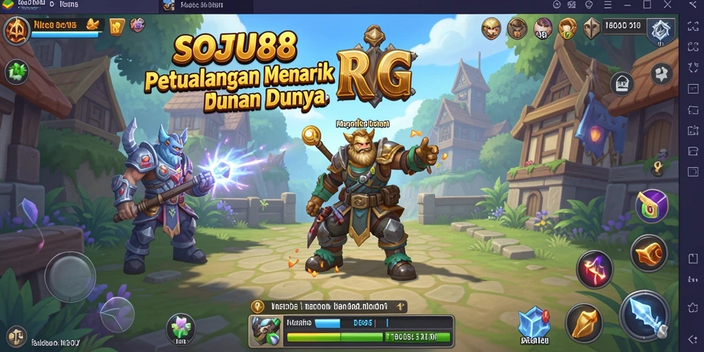 Tangkapan layar gameplay RPG dengan karakter dan pertarungan epik.