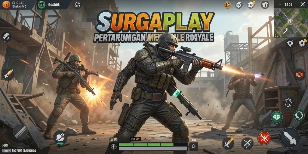 Gameplay SURGAPLAY yang menegangkan dalam aksi Battle Royale.