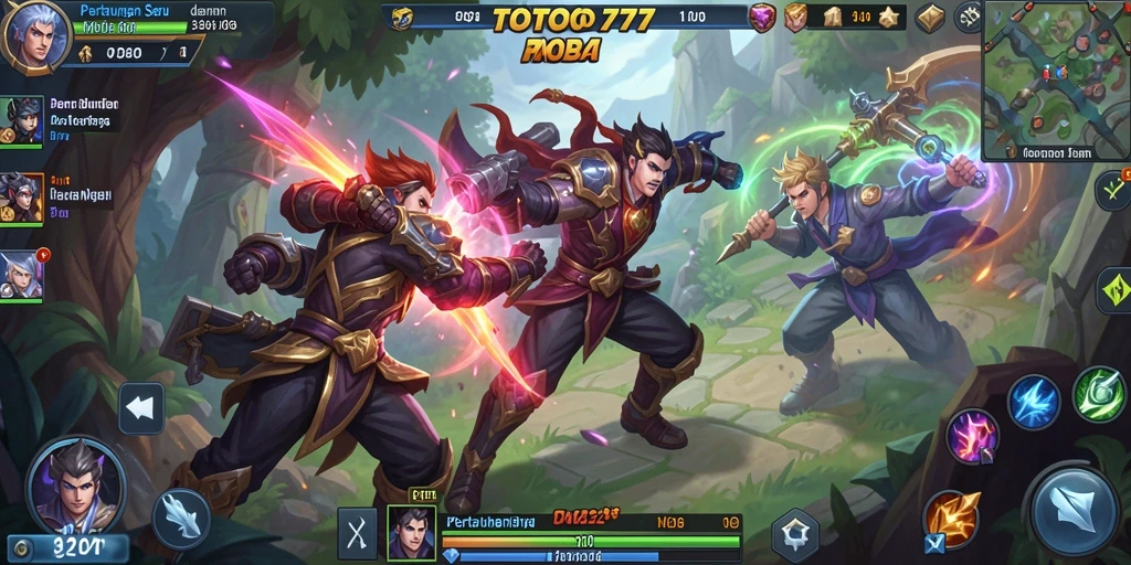 Tampilan screenshot gameplay seru TOTO777 di arena MOBA.