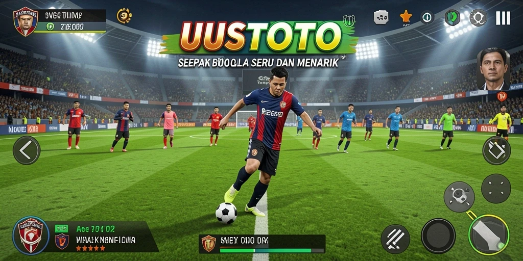 Screenshot gameplay UUSTOTO menunjukkan aksi sepak bola yang mendebarkan.