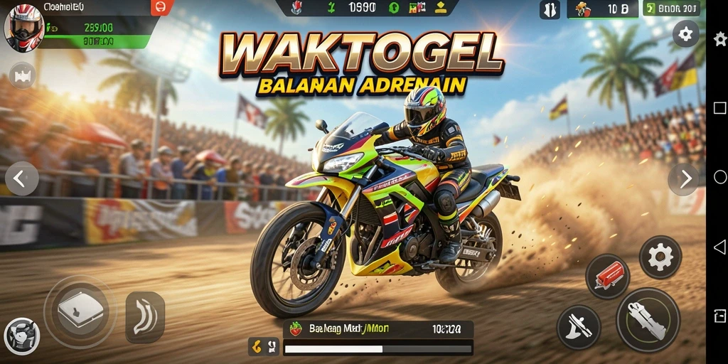 Screenshot gameplay WAKTOGEL dengan trek balapan yang menegangkan.